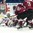 SPISSKA NOVA VES, SLOVAKIA - APRIL 23: Latvia's Deniss Smirnovs #10 with a scoring chance against Andrei Grishenko #1 of Belarus during relegation round action at the 2017 IIHF Ice Hockey U18 World Championship. (Photo by Steve Kingsman/HHOF-IIHF Images)


